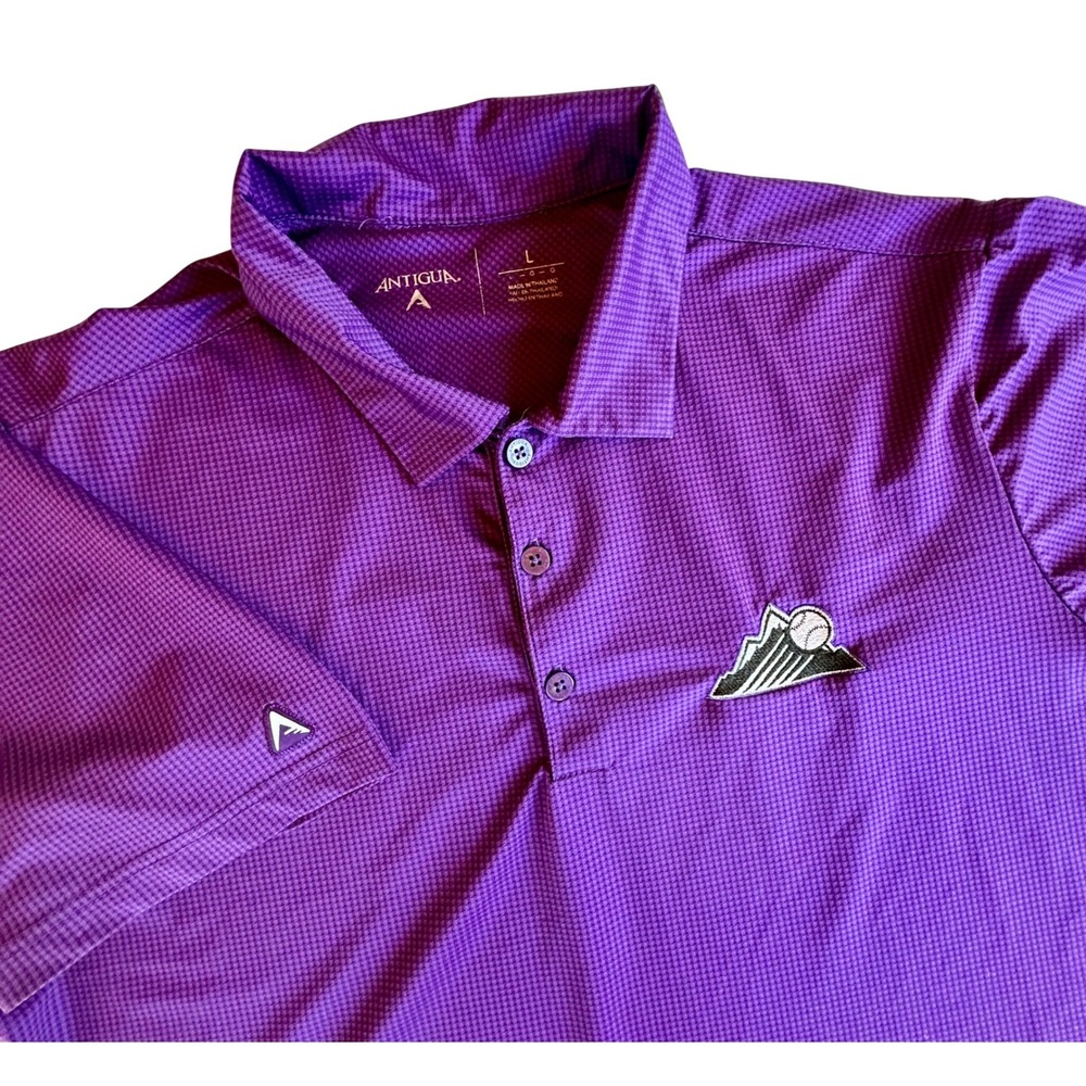 Antigua Colorado Rockies MLB Mens Large Purple Textured Short Sleeve Polo Shirt